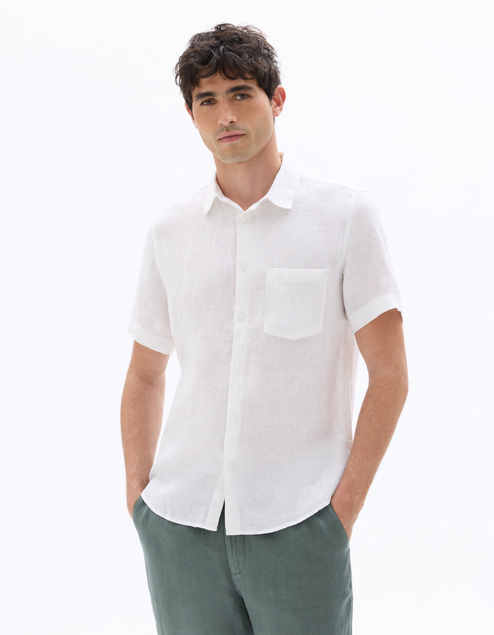 Regular-Fit Pure Linen Short-Sleeve Shirt - White — view 3