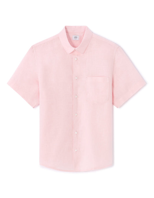 Regular-Fit Pure Linen Short-Sleeve Shirt - Pink — view 1