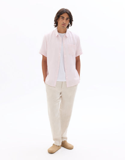 Regular-Fit Pure Linen Short-Sleeve Shirt - Pink — view 2