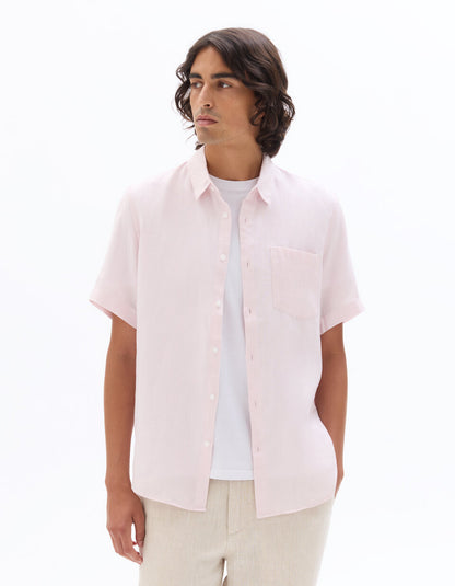Regular-Fit Pure Linen Short-Sleeve Shirt - Pink — view 3