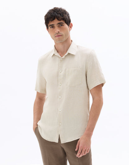 Regular-Fit Pure Linen Short-Sleeve Shirt - Natural — view 3