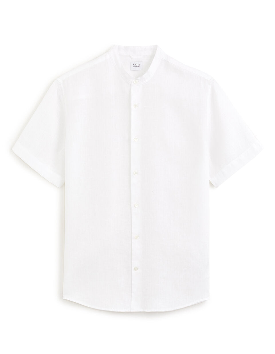 Regular-Fit Pure Linen Mandarin-Collar Short-Sleeve Shirt - White — view 1