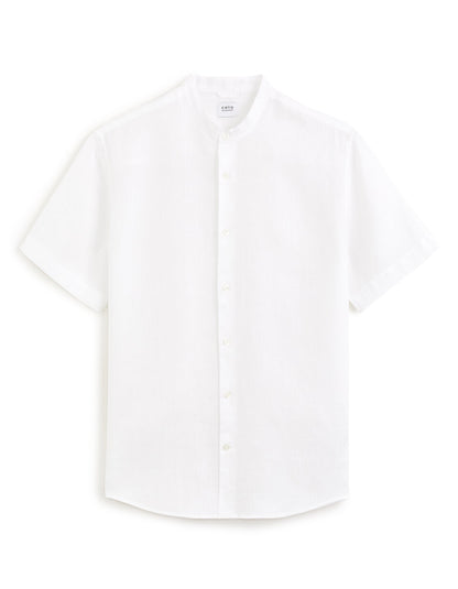 Regular-Fit Pure Linen Mandarin-Collar Short-Sleeve Shirt - White — view 1