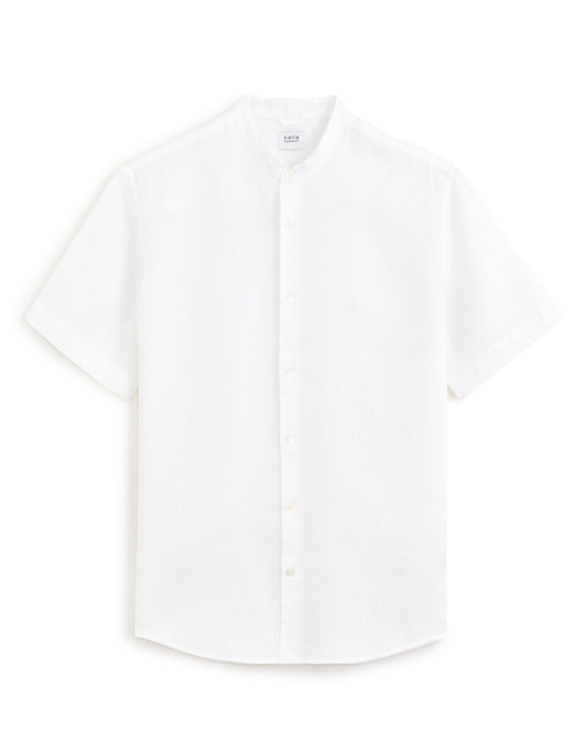 Regular-Fit Pure Linen Mandarin-Collar Short-Sleeve Shirt - White — view 1