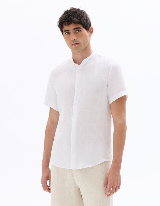 Regular-Fit Pure Linen Mandarin-Collar Short-Sleeve Shirt - White — view 2