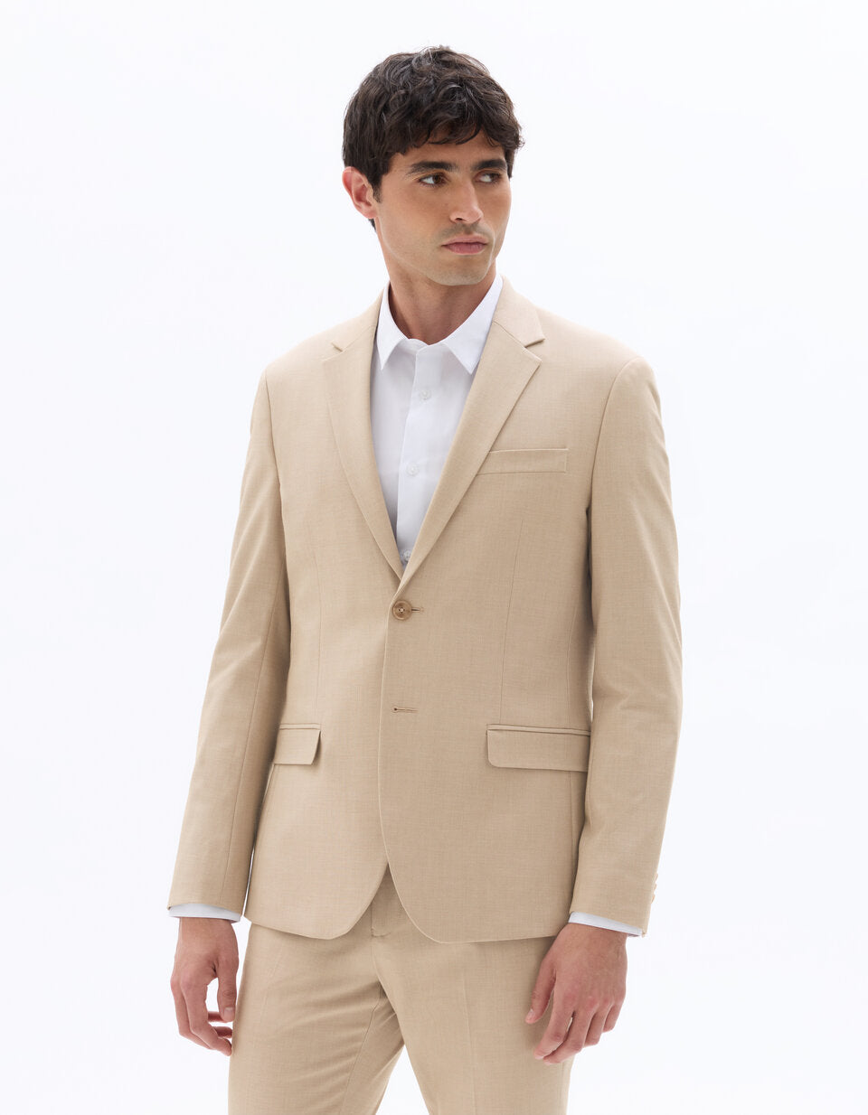 Slim-Fit Stretch Suit Jacket - Light Beige — view 3