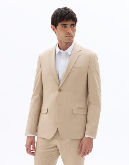 Slim-Fit Stretch Suit Jacket - Light Beige — view 3