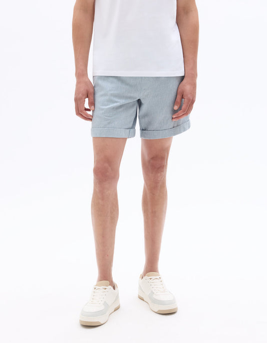 Linen-Cotton Bermuda Shorts - Blue — view 2