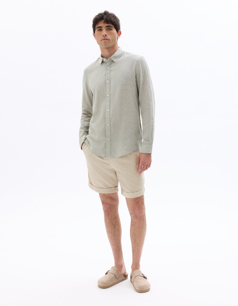 Linen-Cotton Bermuda Shorts - Natural — view 3