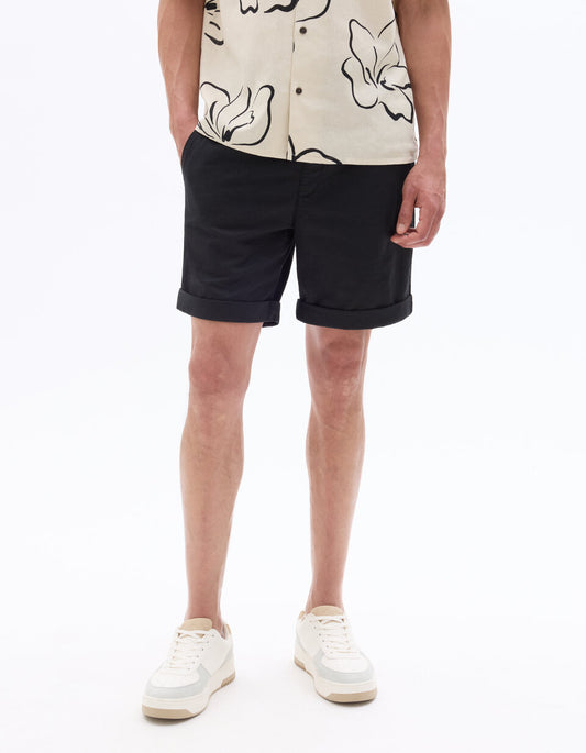 Linen-Cotton Bermuda Shorts - Black — view 2