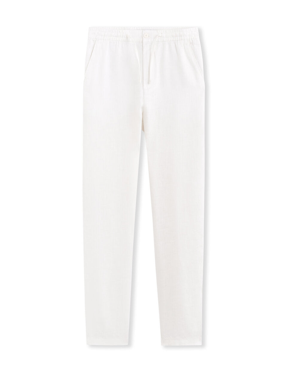 Straight-Fit Pure Linen Trousers - White — view 1