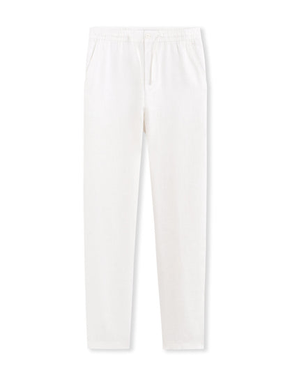 Straight-Fit Pure Linen Trousers - White — view 1