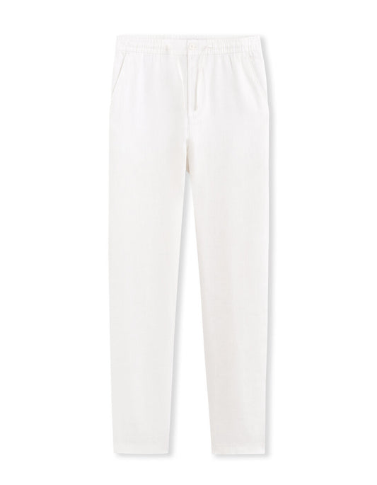 Straight-Fit Pure Linen Trousers - White — view 1
