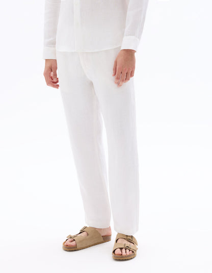 Straight-Fit Pure Linen Trousers - White — view 2