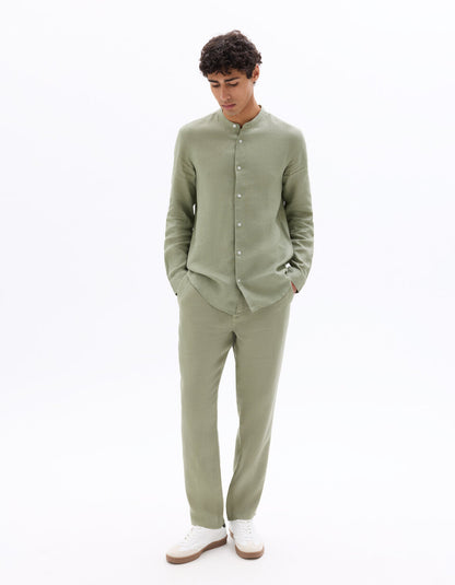 Straight-Fit Pure Linen Trousers - Sage Green — view 3