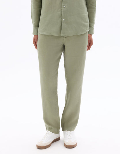 Straight-Fit Pure Linen Trousers - Sage Green — view 2