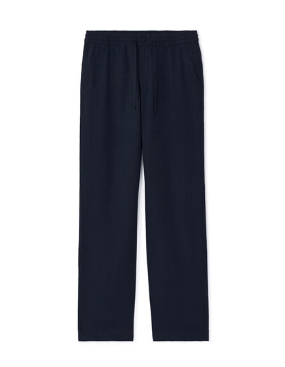 Straight-Fit Pure Linen Trousers - Navy — view 1