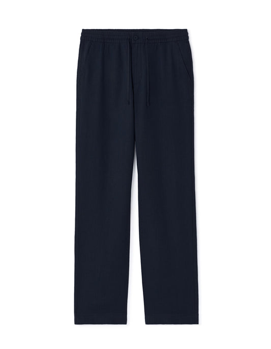 Straight-Fit Pure Linen Trousers - Navy — view 1