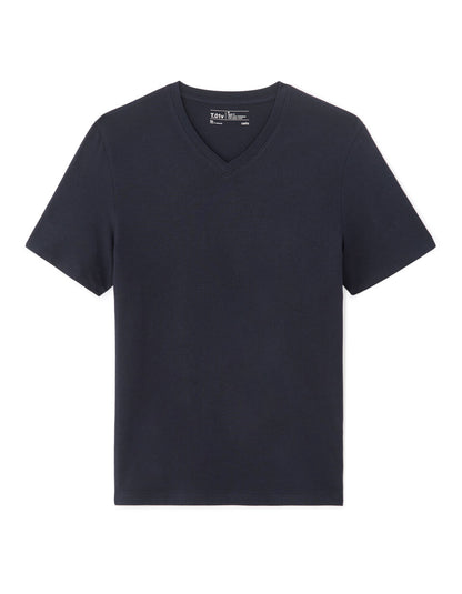 Regular-Fit Pure Cotton V-Neck T-Shirt - Navy — view 1