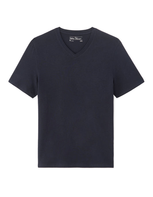 Regular-Fit Pure Cotton V-Neck T-Shirt - Navy — view 1