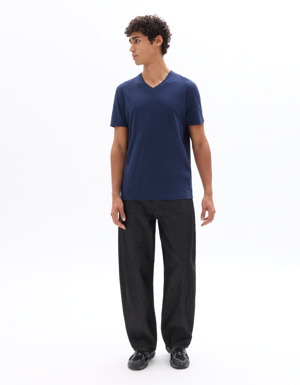Regular-Fit Pure Cotton V-Neck T-Shirt - Navy — view 2