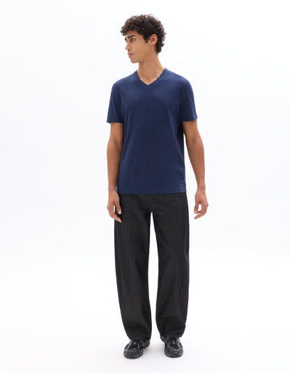 Regular-Fit Pure Cotton V-Neck T-Shirt - Navy — view 2