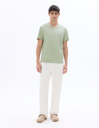Regular-Fit Pure Cotton V-Neck T-Shirt - Light Green — view 2