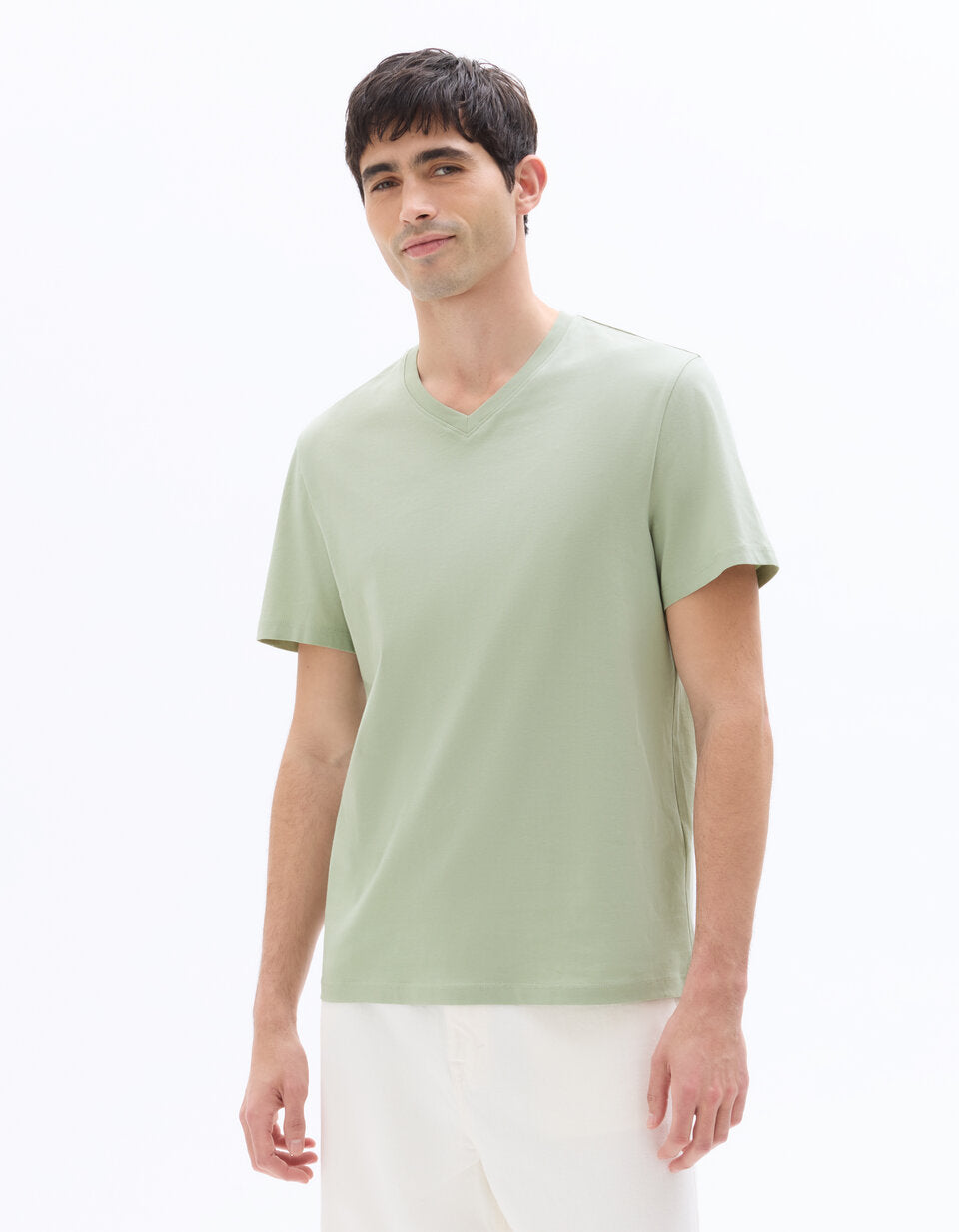 Regular-Fit Pure Cotton V-Neck T-Shirt - Light Green — view 3