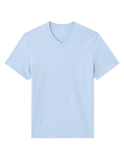 Regular-Fit Pure Cotton V-Neck T-Shirt - Medium Blue — view 1