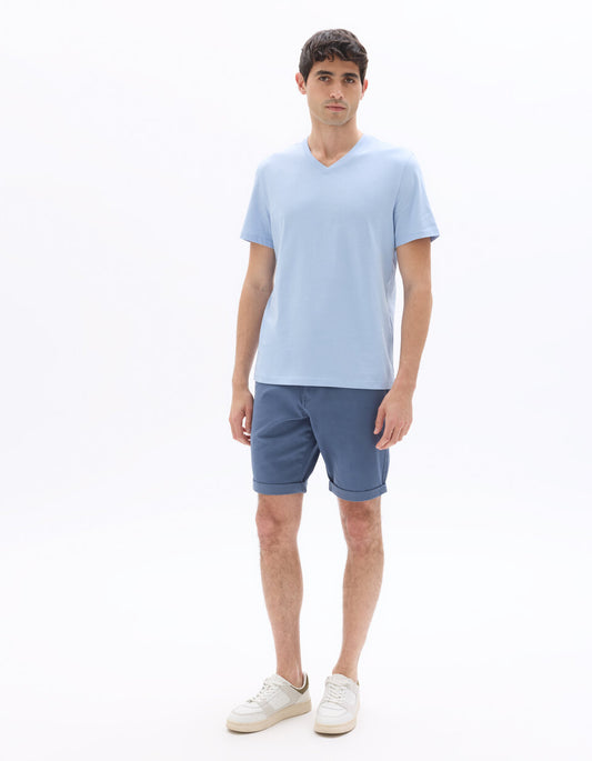 Regular-Fit Pure Cotton V-Neck T-Shirt - Medium Blue — view 2