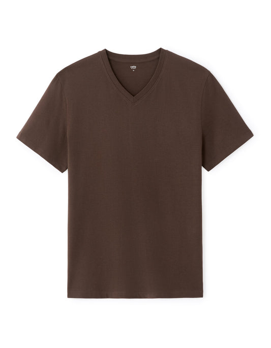 Regular-Fit Pure Cotton V-Neck T-Shirt - Brown — view 1