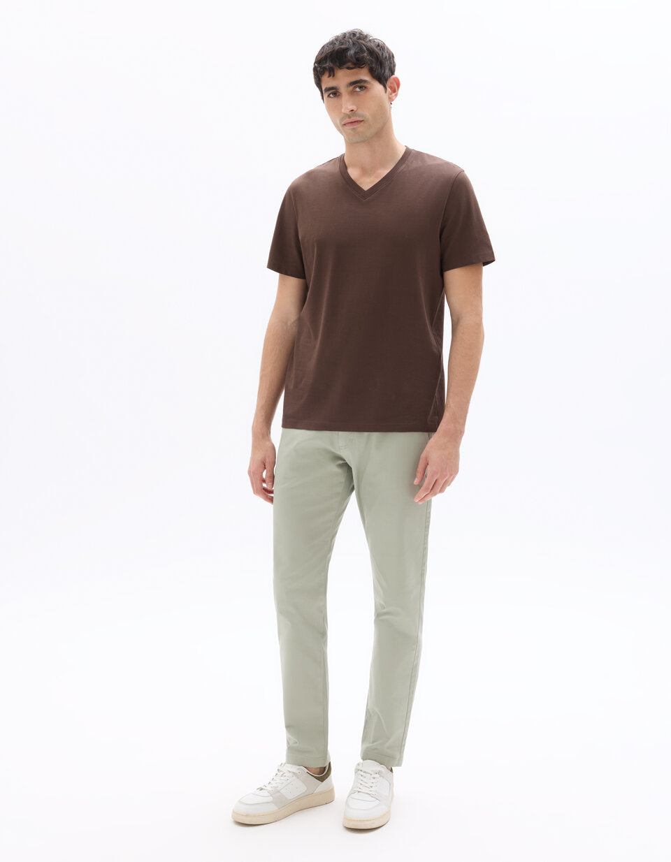 Regular-Fit Pure Cotton V-Neck T-Shirt - Brown — view 2