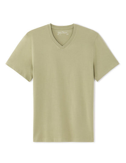 Regular-Fit Pure Cotton V-Neck T-Shirt - Tea Green — view 1