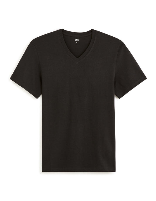 Regular-Fit Pure Cotton V-Neck T-Shirt - Black — view 1