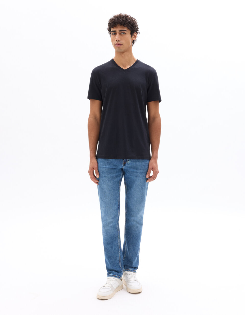 Regular-Fit Pure Cotton V-Neck T-Shirt - Black — view 2