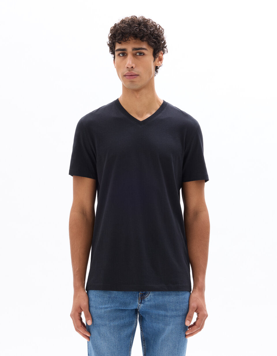 Regular-Fit Pure Cotton V-Neck T-Shirt - Black — view 3