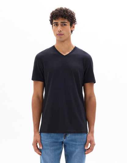 Regular-Fit Pure Cotton V-Neck T-Shirt - Black — view 3