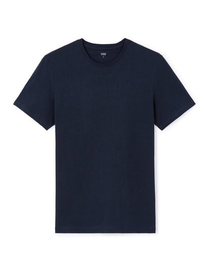 Regular-Fit Longline Pure Cotton Crew-Neck T-Shirt - Navy — view 1