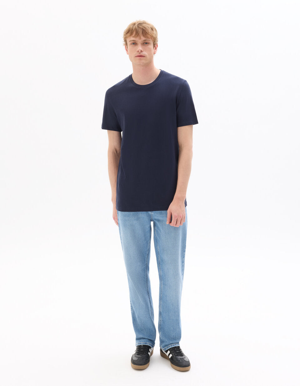 Regular-Fit Longline Pure Cotton Crew-Neck T-Shirt - Navy — view 3