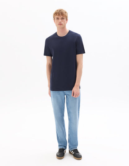 Regular-Fit Longline Pure Cotton Crew-Neck T-Shirt - Navy — view 3