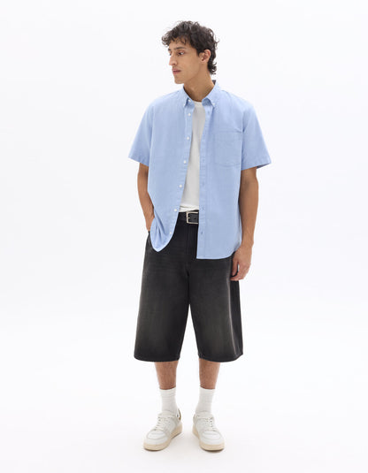 Regular-Fit Pure Cotton Oxford Short-Sleeve Shirt - Blue — view 3