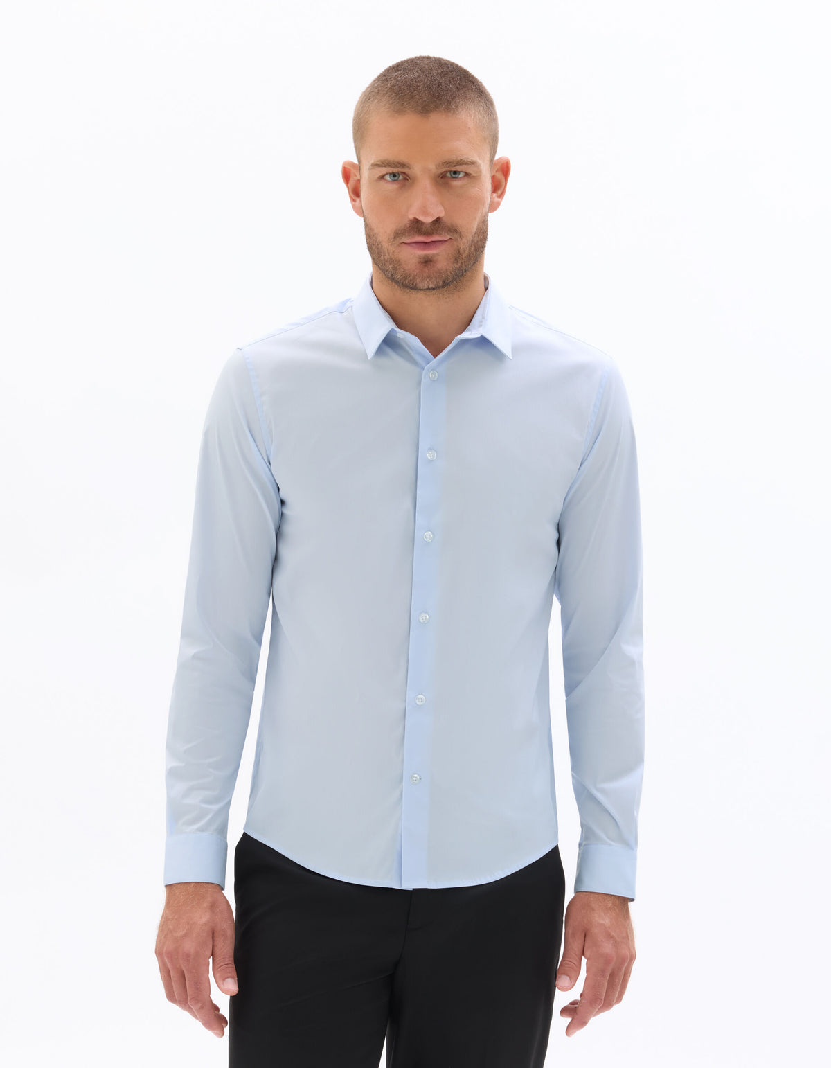 Regular-Fit Stretch Cotton Shirt - Light Blue — view 2
