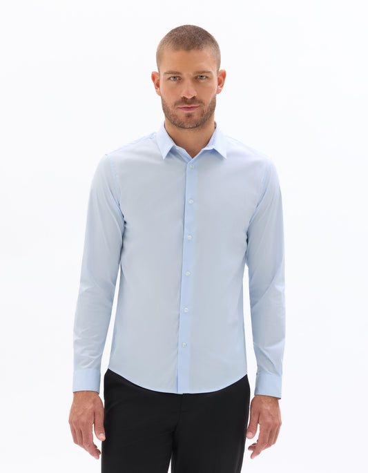 Regular-Fit Stretch Cotton Shirt - Light Blue — view 2