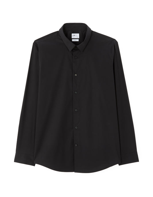 Regular-Fit Stretch Cotton Shirt - Black — view 1
