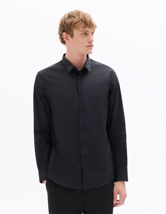 Regular-Fit Stretch Cotton Shirt - Black — view 2