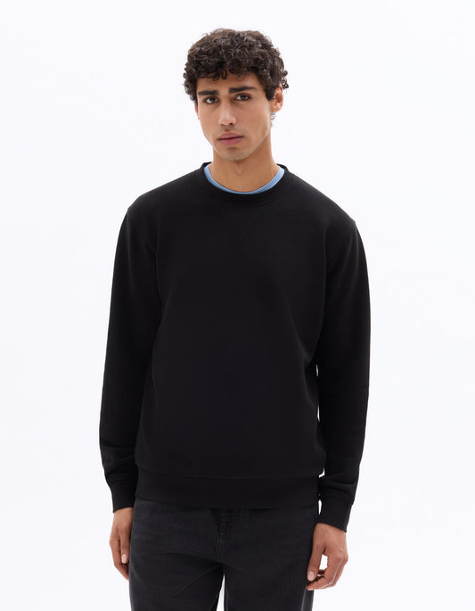 Regular-Fit Pure Cotton Crew-Neck Sweatshirt - Black — view 2