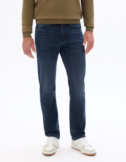C.15 Straight-Fit Stretch Cotton Jeans - Dark Blue — view 3