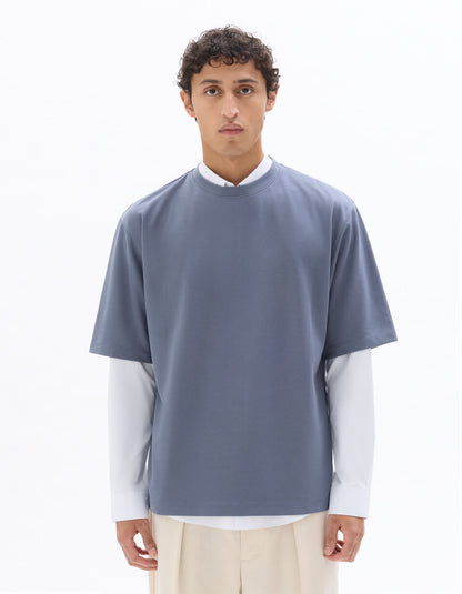 Oversized Crew-Neck T-Shirt - Blue — view 3