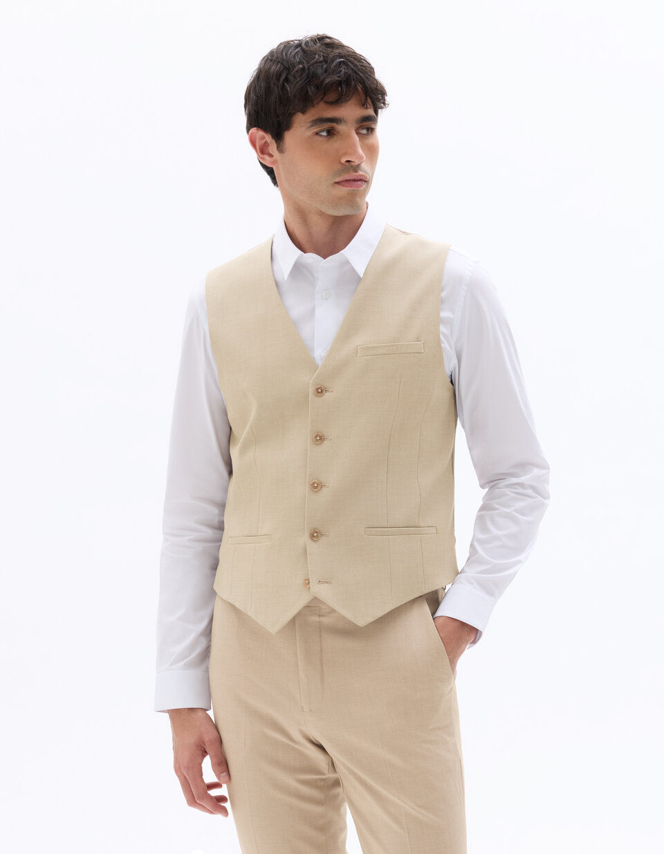 Slim-Fit Stretch Suit Waistcoat - Light Beige — view 3