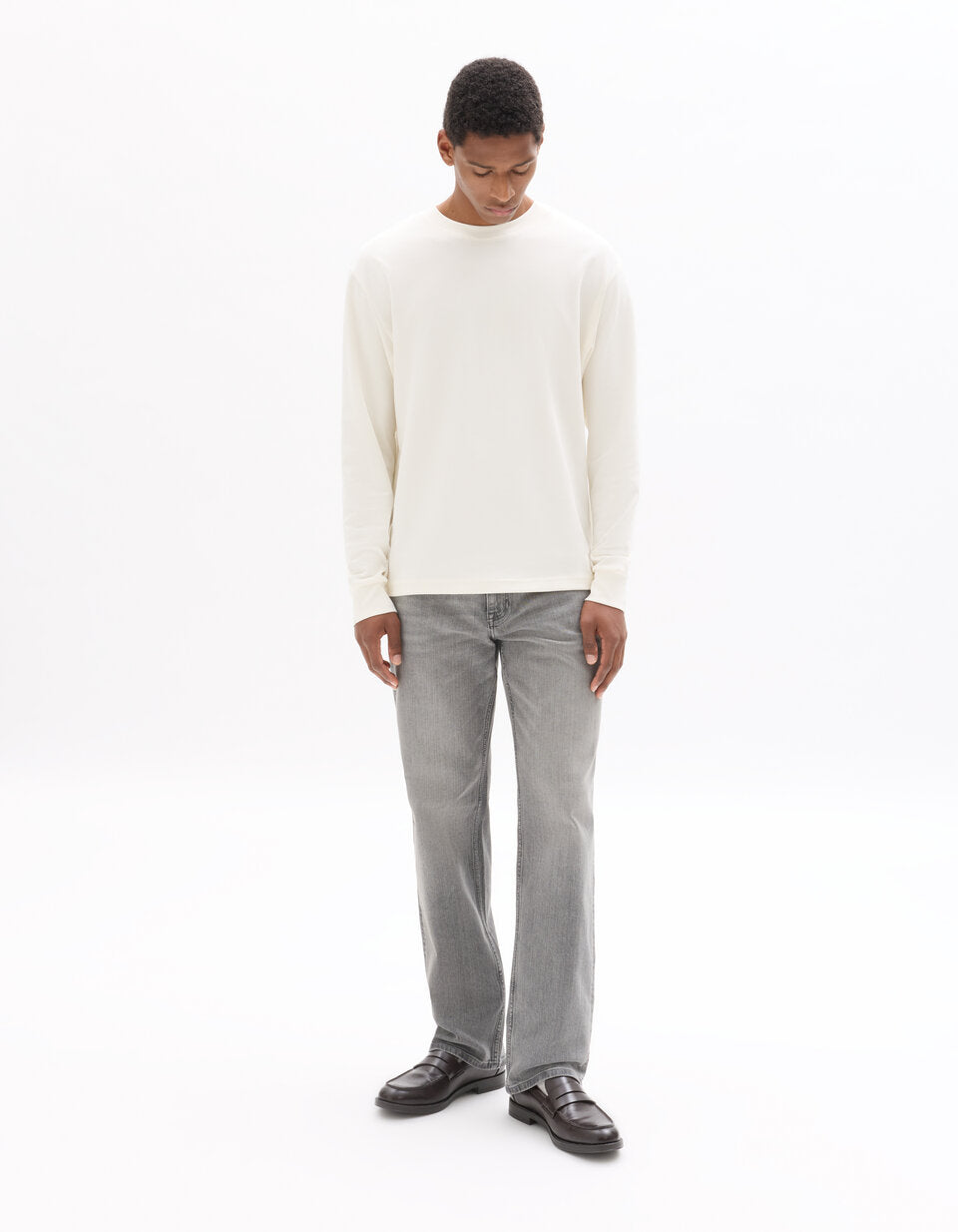 Straight-Fit Stretch Cotton Jeans - Light Grey — view 2